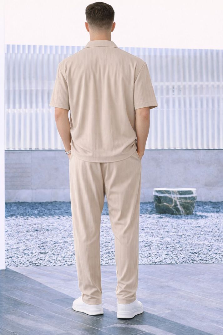 HARI TRENDZ CLOTHING HARI TRENDZ Men Night Suit Set Beige Self Design - Image 5