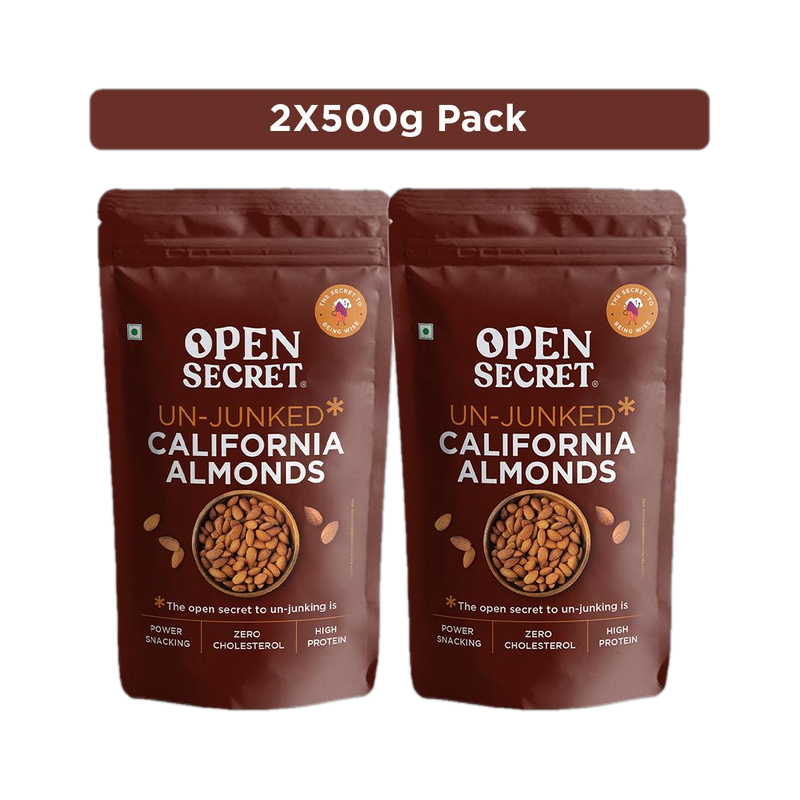 OPEN SECRET Premium California Badam - High Protein Dry Fruit, Fasting Vrat Special Almonds 2 x 0.5 kg
