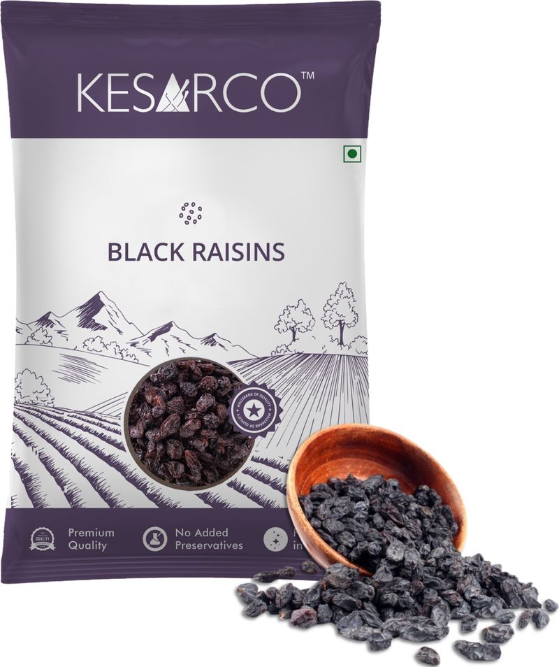 KESARCO Black Raisins 1kg (500g x 2) | Premium Quality Kali Kishmish | Naturally Sweet Raisins (1 x 1 kg)