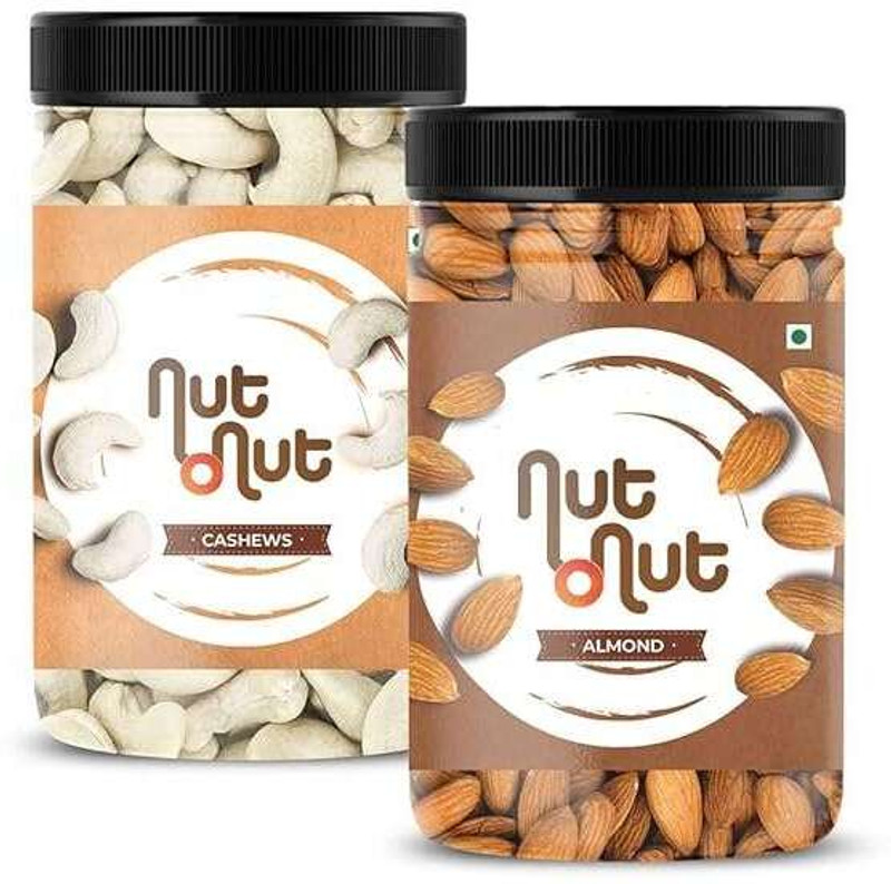 Nut O Nut California Dried Almonds & Whole Cashews Combo | Dry Fruit Combo 500 gm Almonds 2 x 250 g