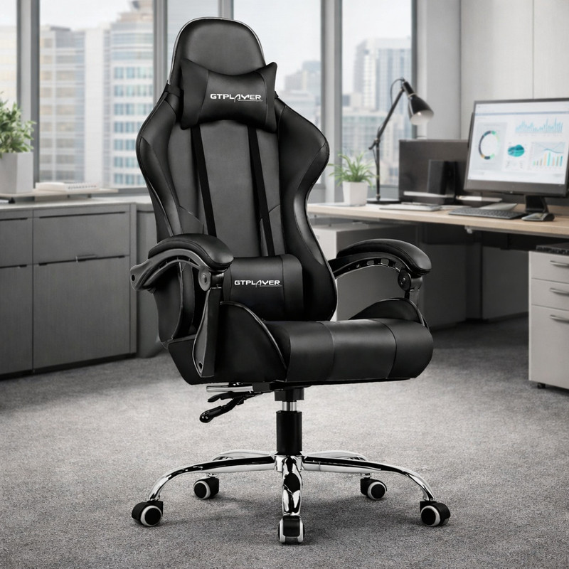 #1USA Multi-Functional Ergonomic Leatherette Office Adjustable Arm Chair (Black, Optional Installation Available)