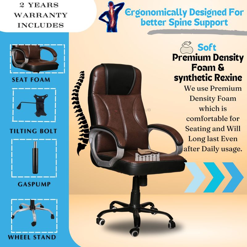 Newturn BMW Ergonomic High Back Leatherette Office Chair (Brown) - Image 8