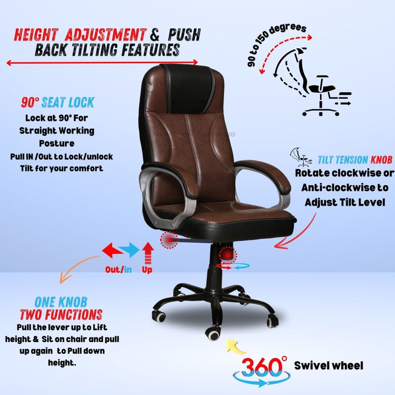 Newturn BMW Ergonomic High Back Leatherette Office Chair (Brown) - Image 7