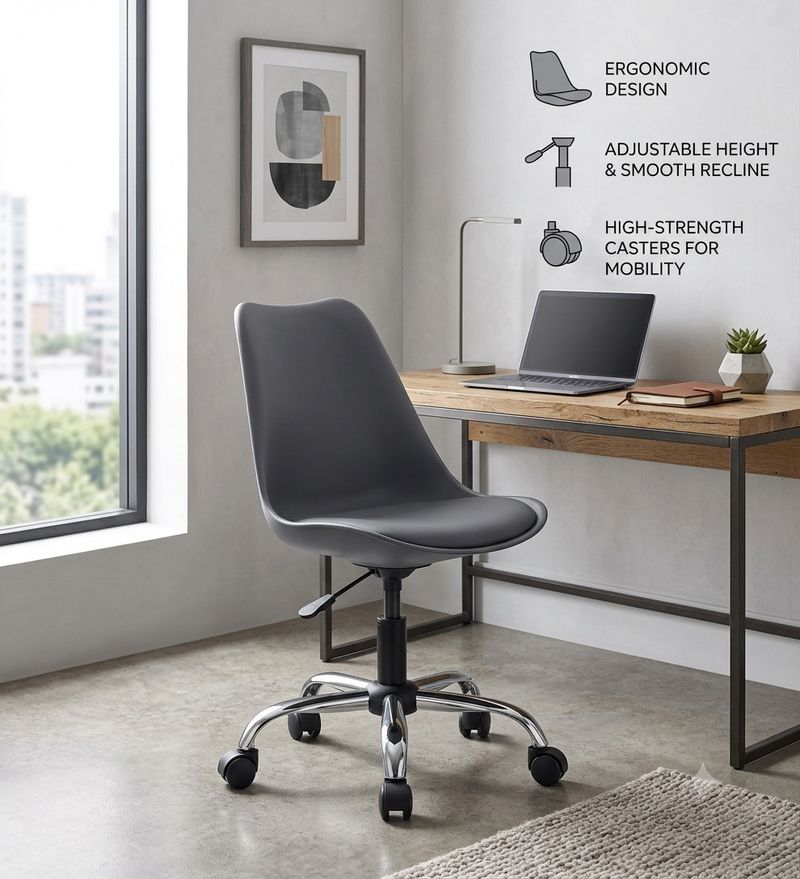 MAESTRO Study Stool Chrome Base Fabric Office Chair (Grey) - Image 5