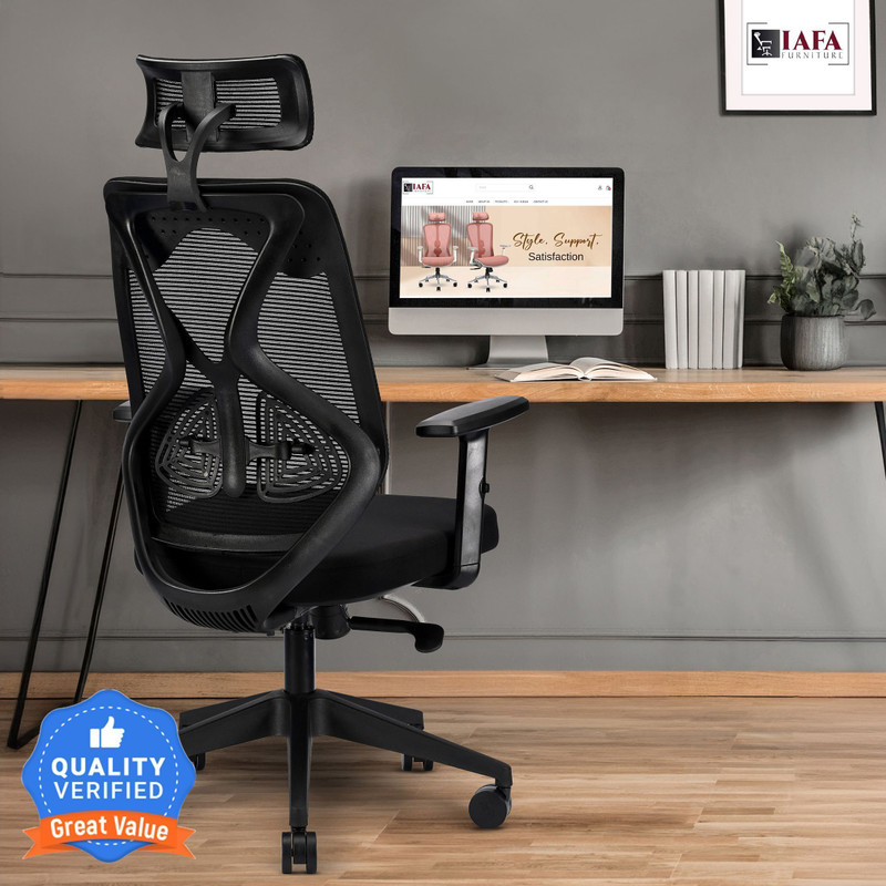 IAFA Ergolux High Back Ergonomic Office Chair with Heavy Duty Metal Base Mesh Office Adjustable Arm Chair Black, Optional Installation Available