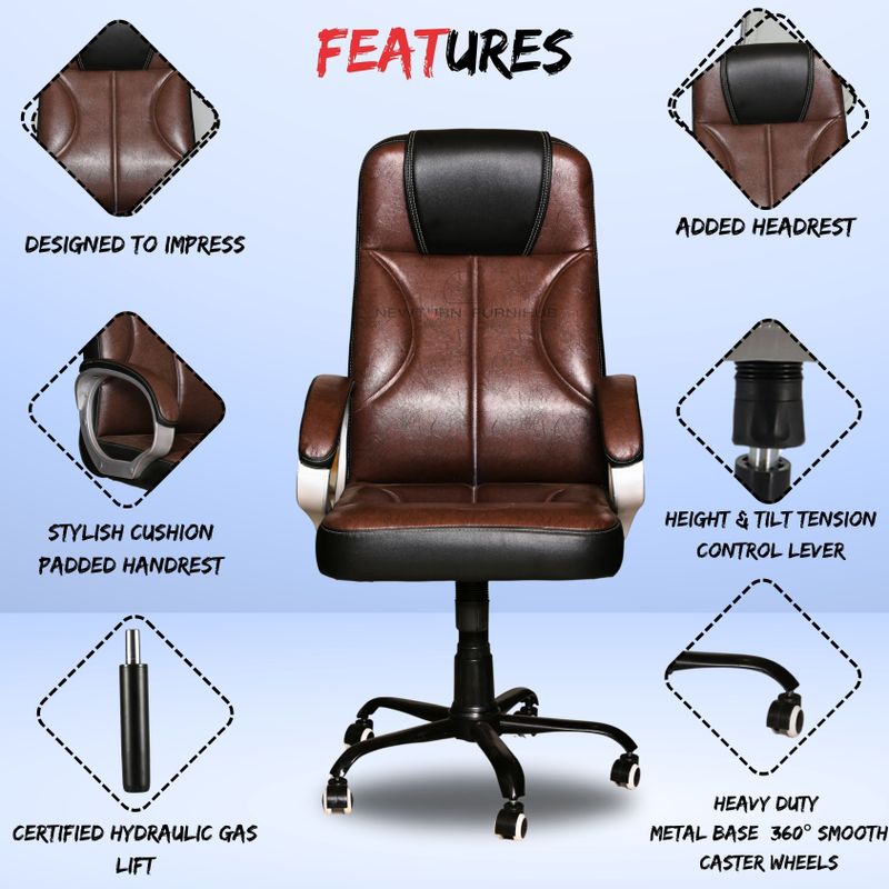 Newturn BMW Ergonomic High Back Leatherette Office Chair (Brown) - Image 6