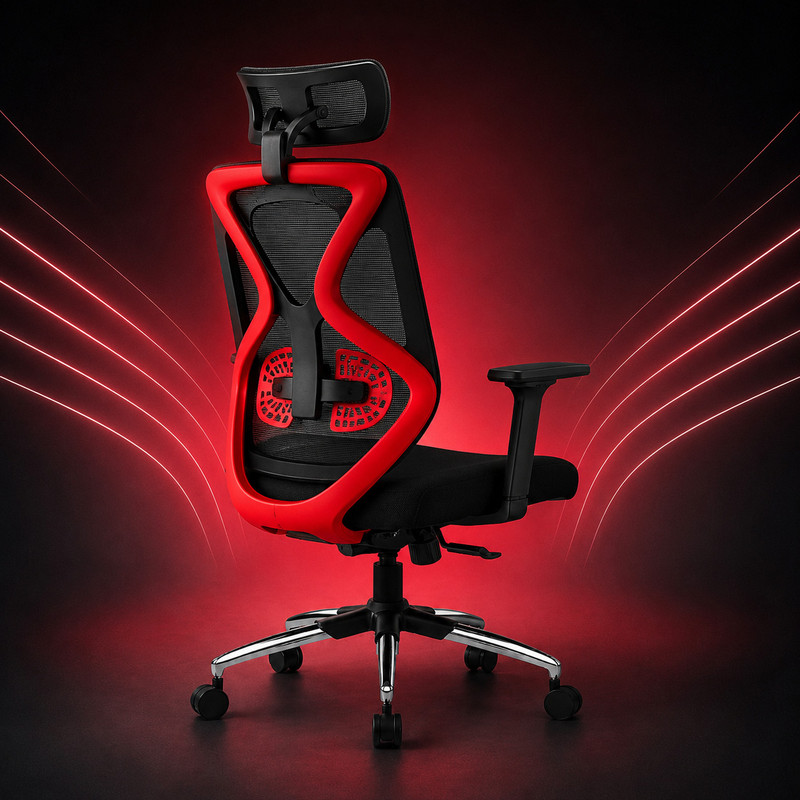 Oakcraft Mesh Office Adjustable Arm Chair Cyclone - Red, Optional Installation Available