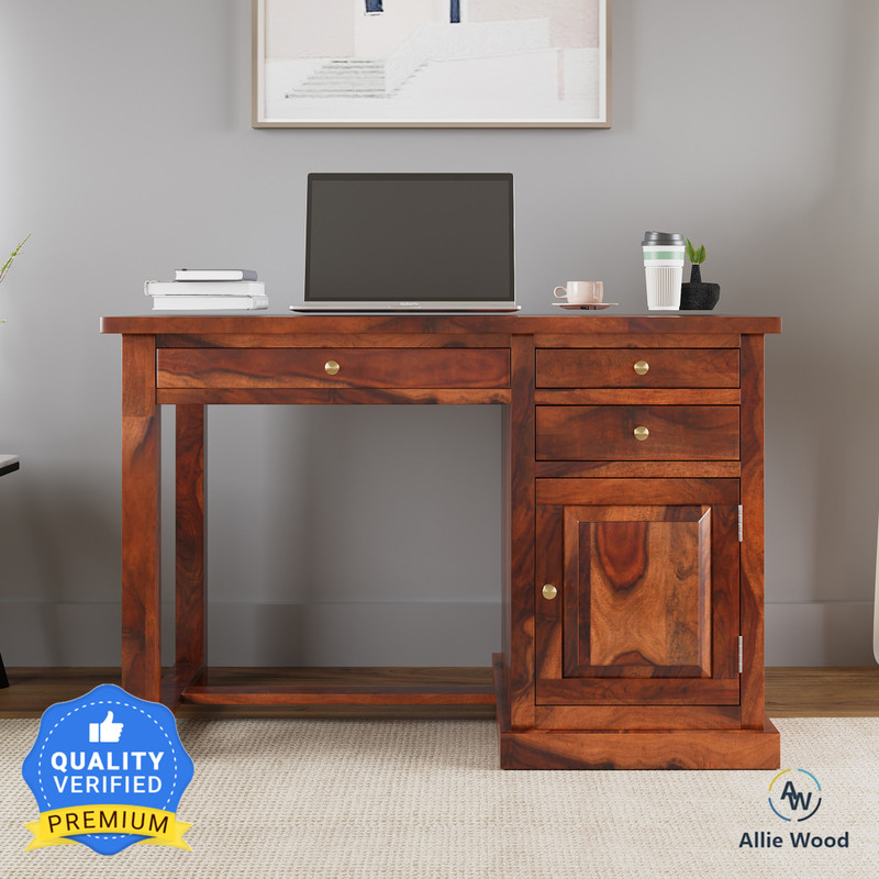 Allie Wood Abbey Sheesham ( Rosewood) Solid Wood Study Table Free Standing, Finish Color - Honey Oak Finish, Pre-assembled