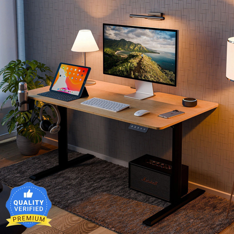 GREEN SOUL Imperium Multi-Purpose Electric Height Adjustable Study Table | Engineered Wood Office Table Free Standing, Finish Color - GreyOak, DIY(Do-