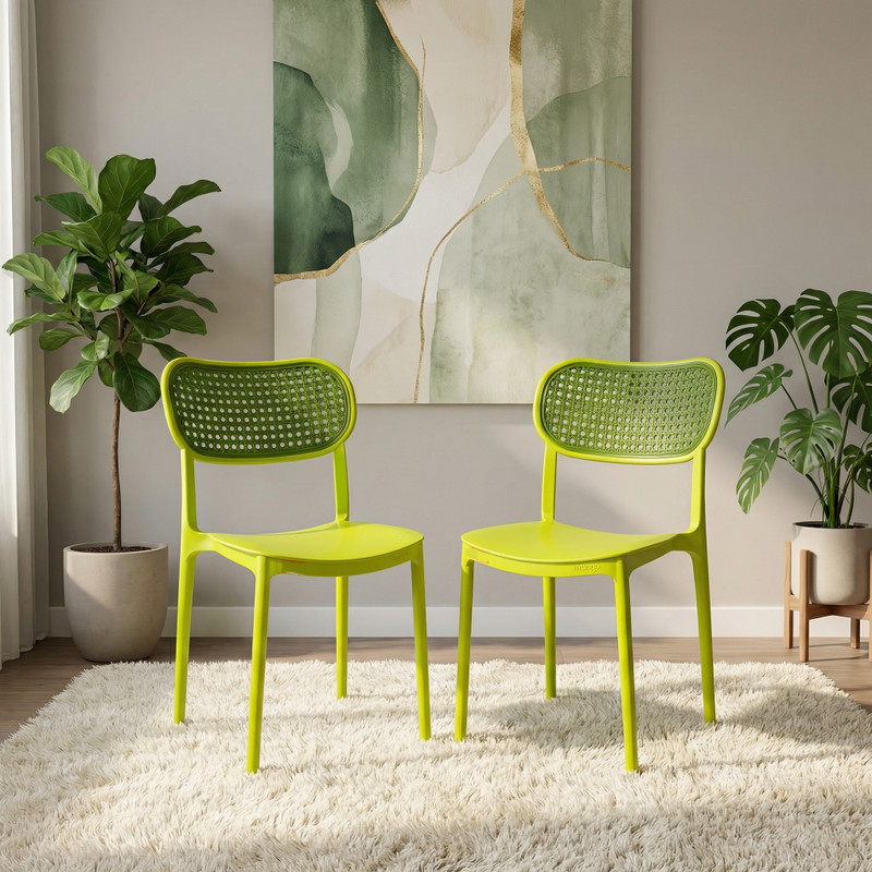 TrendyLivings Chair for Home | Dining Chair | Suitable for Home, Café & Restaurant Plastic Outdoor Chair Rattan Green, Set of 2, Pre-assembled