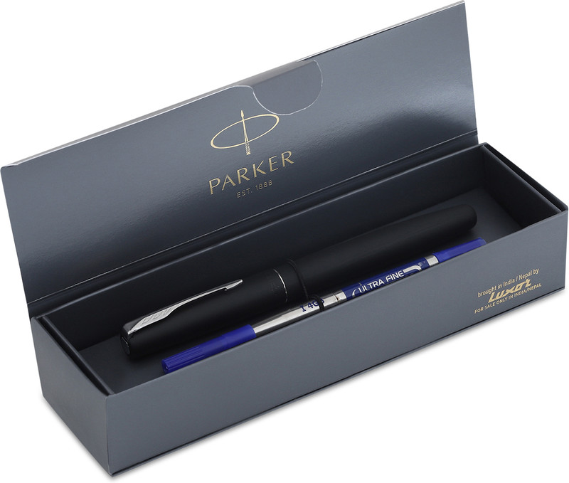 PARKER Frontier Matte Black, Chrome Trim Roller Ball Pen Ink Color - Blue