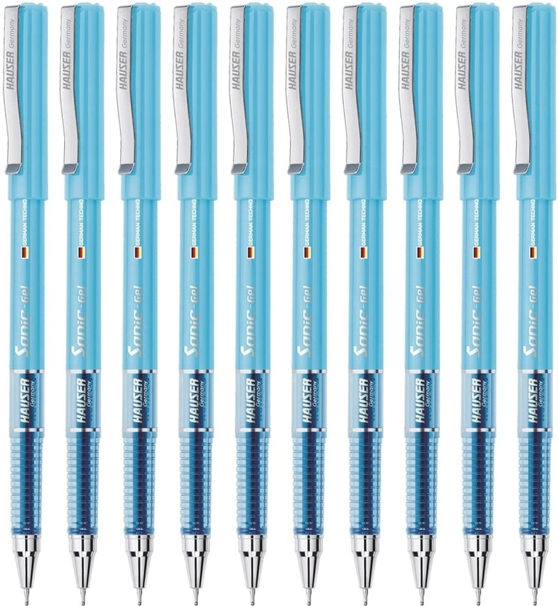 HAUSER Hauser Sonic 0.55mm Gel Pen | Refillable&Waterproof Gel Ink | Blue,Set of 10 x 2 Gel Pen Pack of 10, Ink Color - Blue