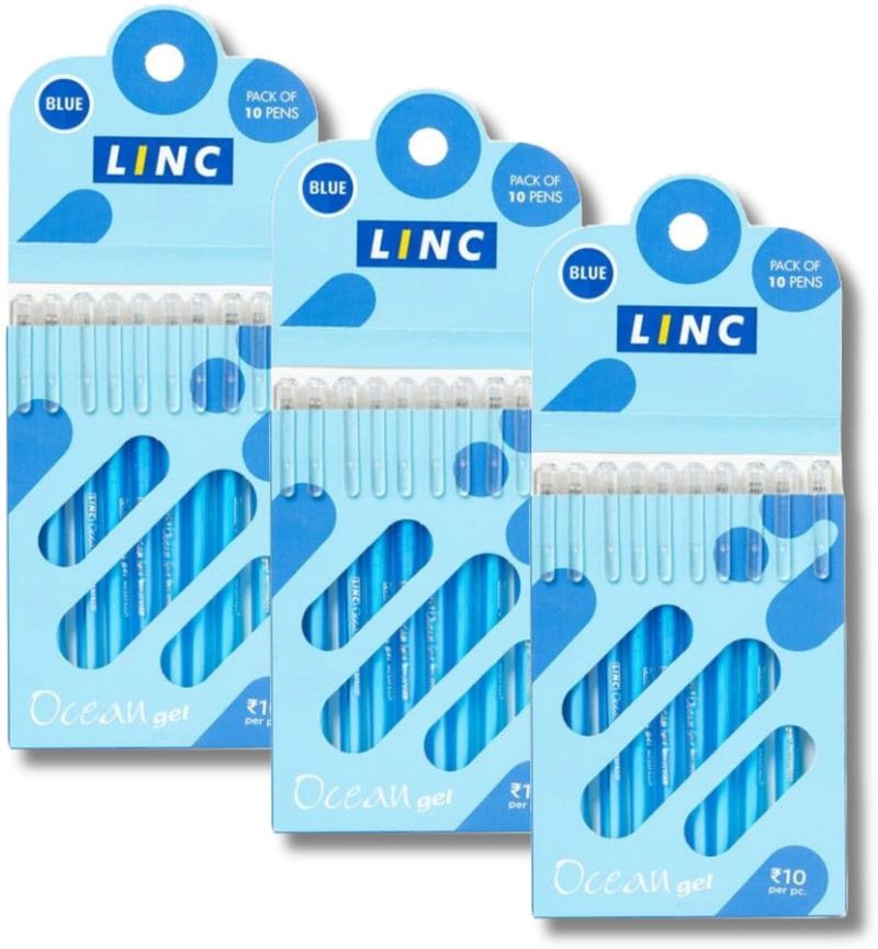 Linc Ocean Classic 0.55mm Gel Pen | Waterproof Ink & Quick Drying| Effortless Writing Gel Pen (Pack of 30, Ink Color - Blue)