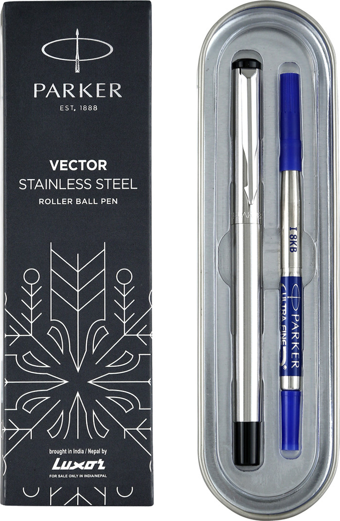 parker vector stainless steel chrome trim roller ball pen