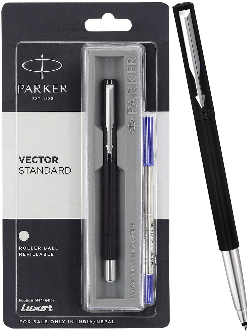 PARKER Vector Standard, Chrome Trim Roller Ball Pen (Ink Color - Blue)
