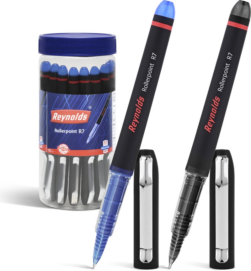 Reynolds R7 Roller Ball Pen (Pack of 10, Ink Color - Blue)
