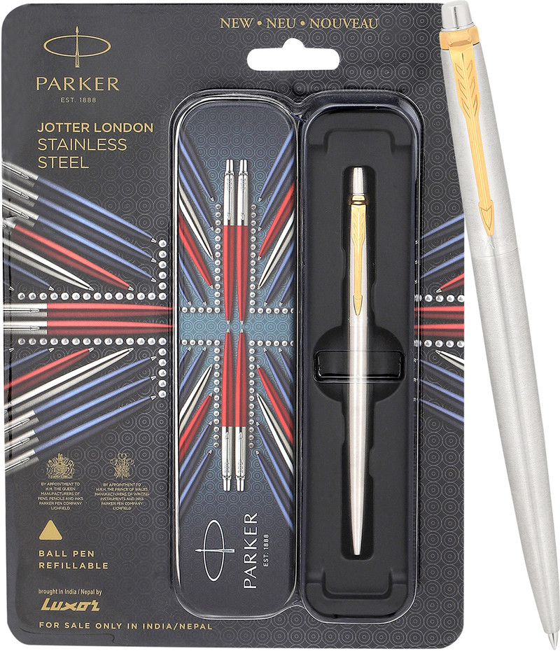 PARKER Jotter Stainless Steel, Gold Trim Ball Pen (Ink Color - Blue)