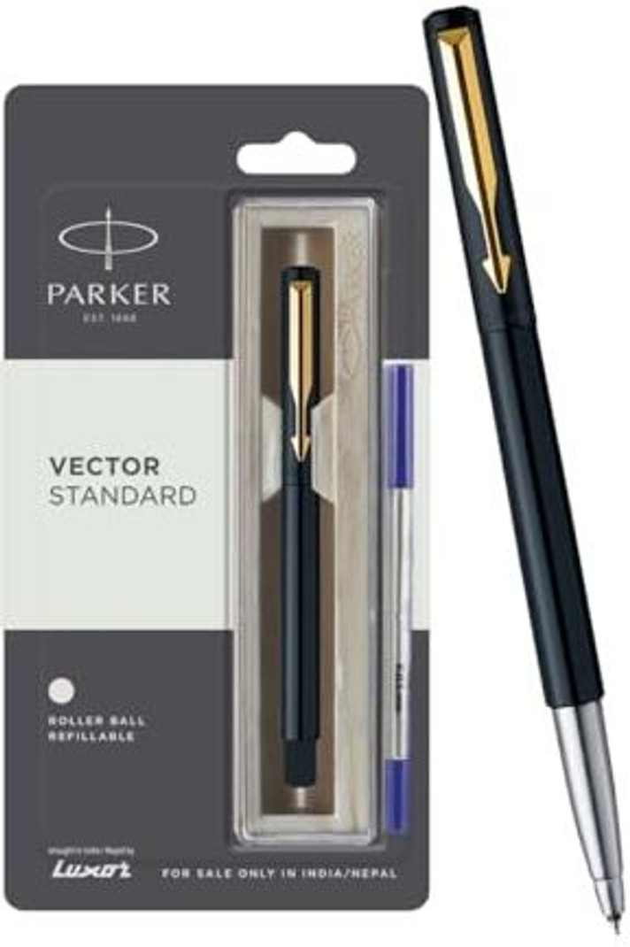 parker vector standard stainless steel gold trim roller ball pen