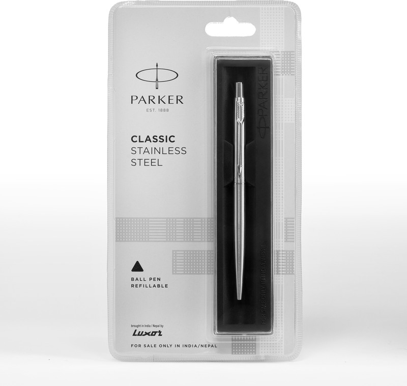 PARKER Classic Stainless Steel, Chrome Trim Ball Pen Ink Color - Blue