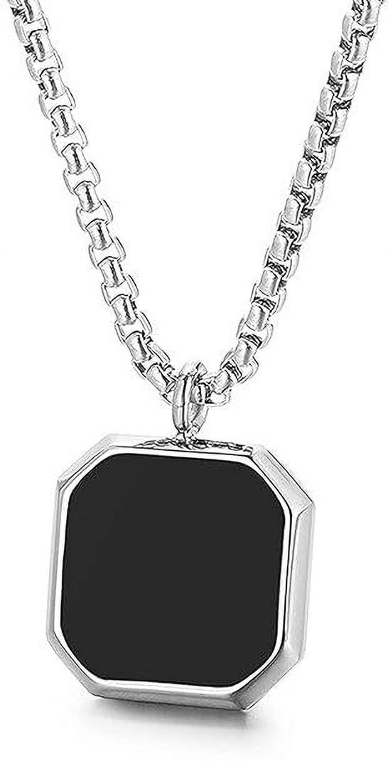 house of common Stylish Black and Silver color Square Pendant for Men Stainless Steel Pendant - Image 6