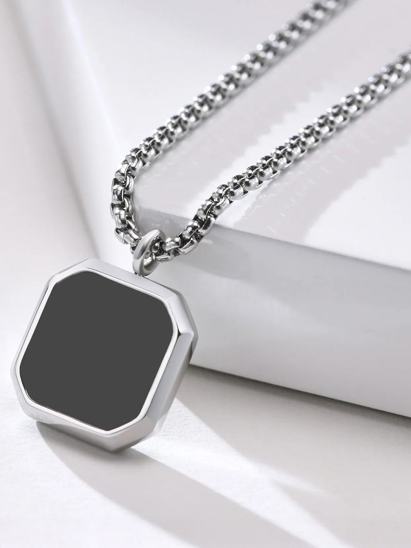 Utkarsh Geometric Black Square Natural Stone Locket Necklace - Image 2