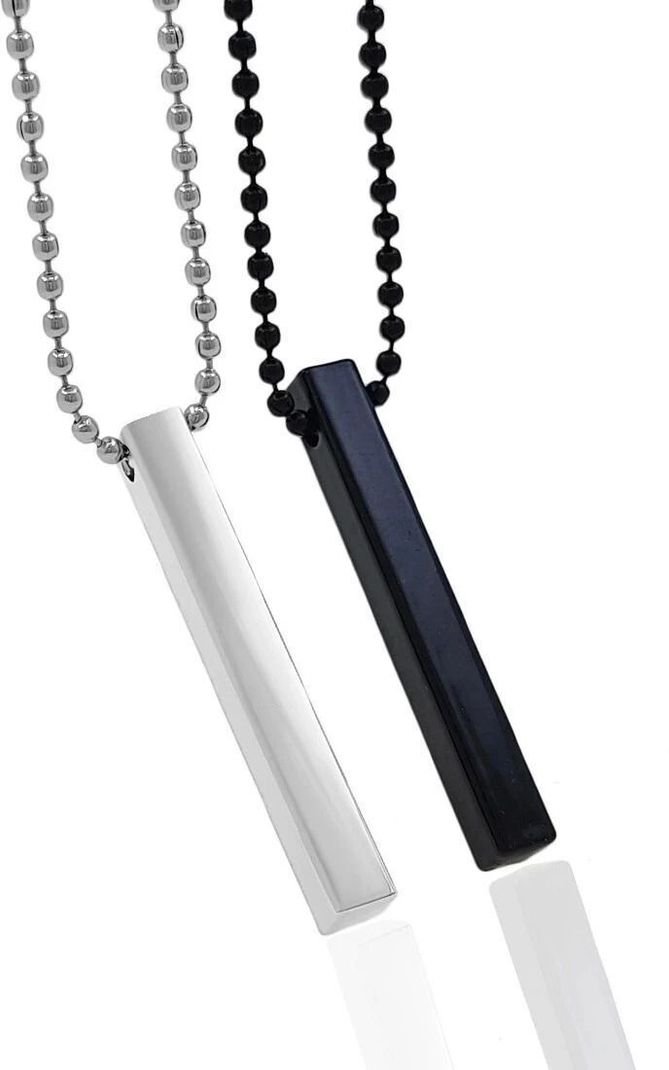 Saizen Silver & Black Minimal Bar Pendant Necklace and Ring Combo Set for Men Black Silver Stainless Steel Pendant Set - Image 7
