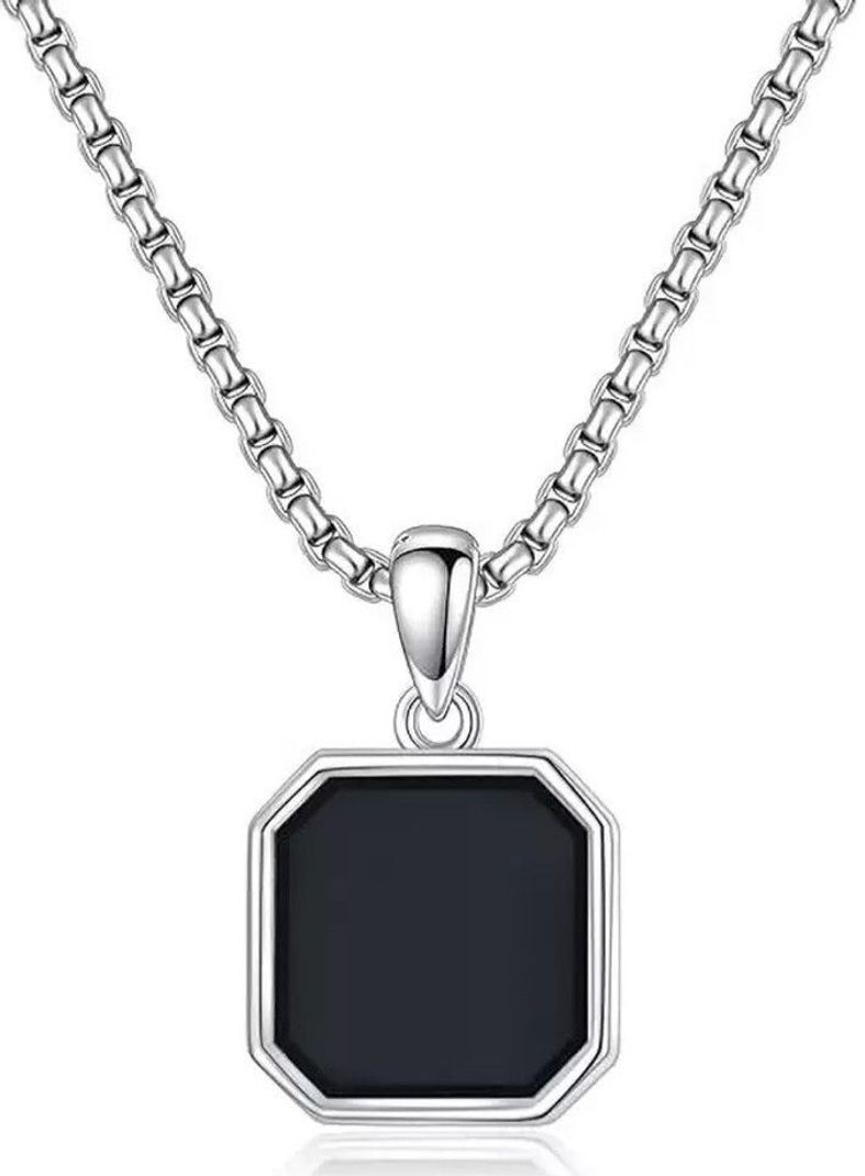 Utkarsh Geometric Black Square Natural Stone Locket Necklace - Image 4