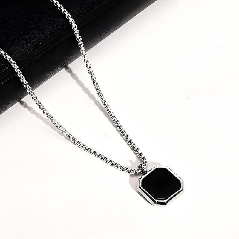 house of common Stylish Black and Silver color Square Pendant for Men Stainless Steel Pendant - Image 7