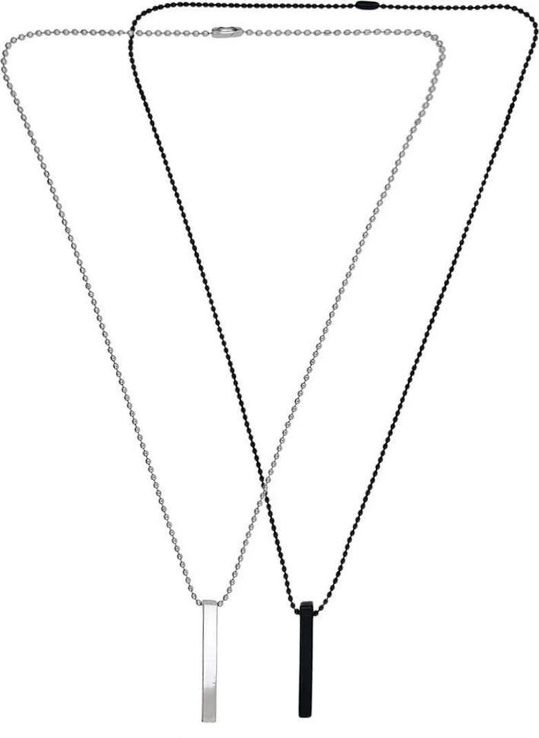 Saizen Silver & Black Minimal Bar Pendant Necklace and Ring Combo Set for Men Black Silver Stainless Steel Pendant Set - Image 8