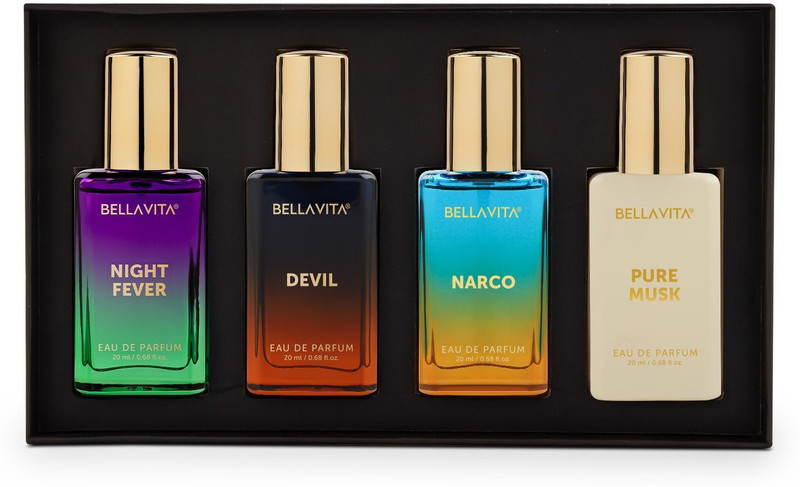 bellavita unisex scents gift set 4x20ml long lasting perfume woody musk fragrance notes eau de parfum 80 ml