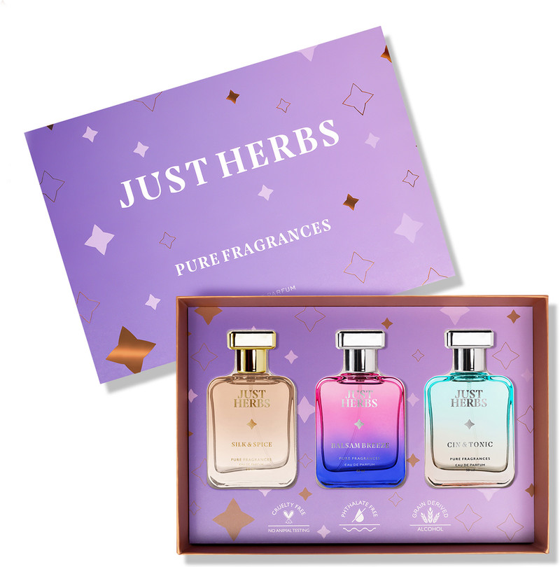just herbs pure fragrances refreshing energising trio perfume set 3 50ml eau de parfum 150 ml