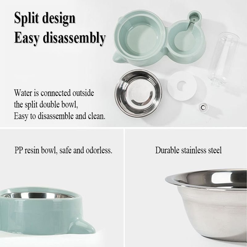 Conziv Double Dog Bowl Set with Stainless Steel Bowls, 500ml Blue - Image 6