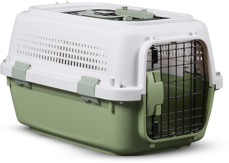 Plushmate Heavy Duty Plastic Handle Portable Pet Travel Carrier Cage with Top & Front Door White, Green Basket Pet Carrier Suitable For Cat, Rabbit, D