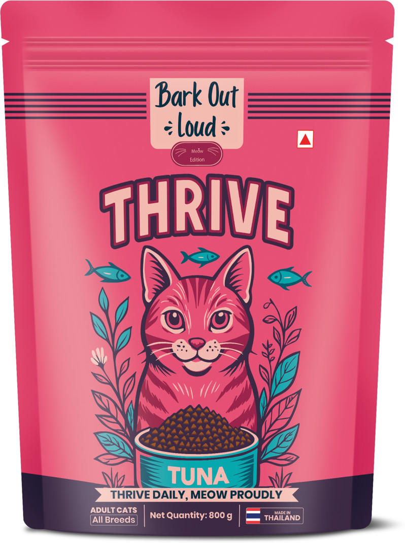 BARK OUT LOUD Thrive Real Tuna Fish Dry Cat Food | Antioxidants, Omega, Multivitamins Tuna, Salmon 0.8 kg Dry Adult Cat Food