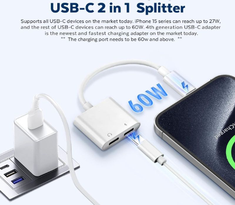 TECHGEAR White USB C Splitter 1 in 2 Out Headphone Adapter - Image 5