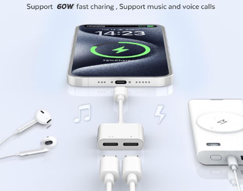TECHGEAR White USB C Splitter 1 in 2 Out Headphone Adapter - Image 3