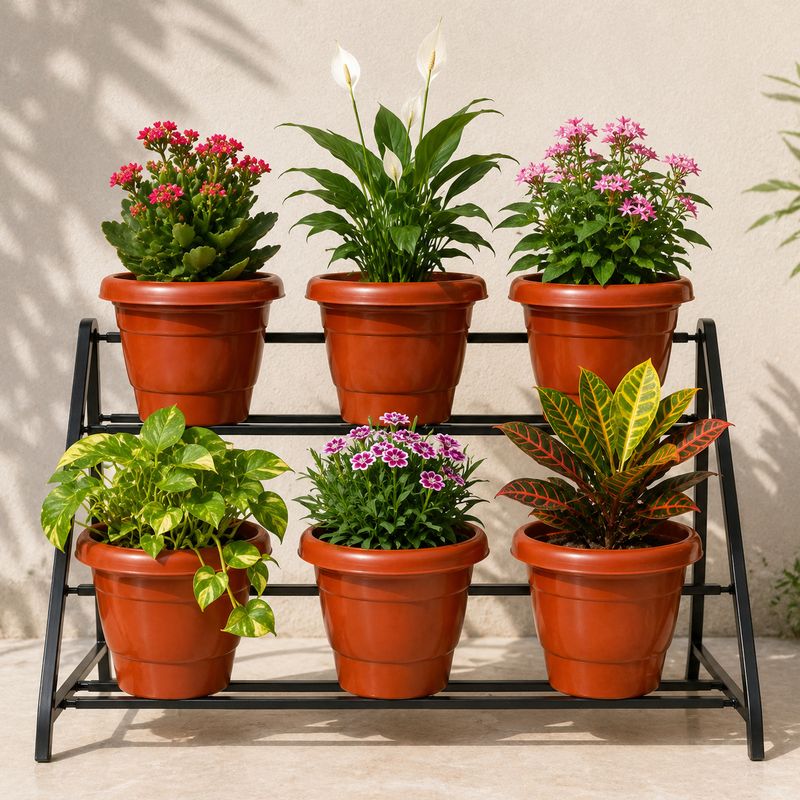 Premium 10 Inch Plastic Flower Pot Set of 6 for Home & Garden Plants Plant Container Set - Image 5