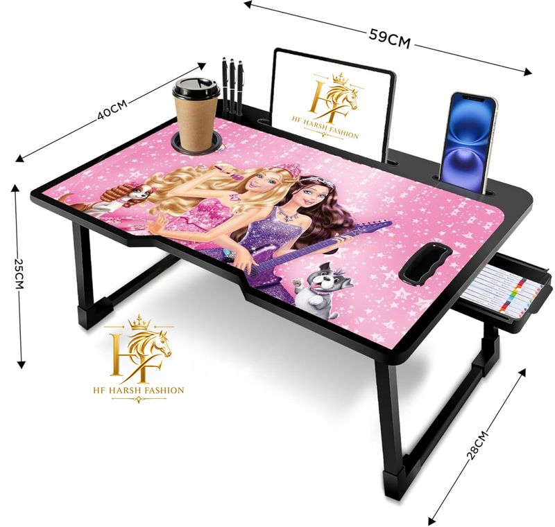 HF HARSH FASHION Barbie01 Wood Portable Laptop Table, Barbie Pink - Image 8