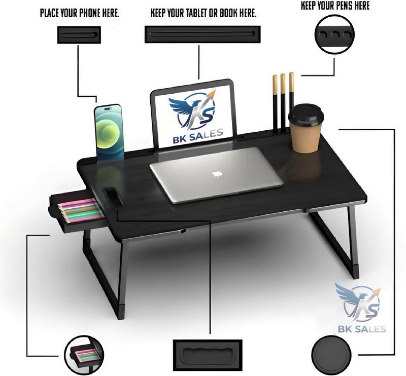 FurniGully Wood Portable Laptop Table Black - Image 4