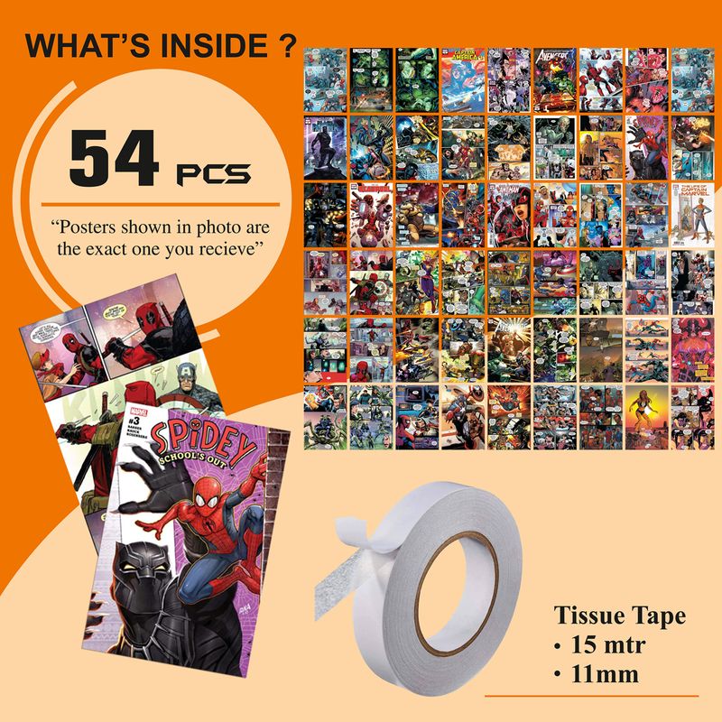 Omita Action Superhero Comic Panel Wall Poster Kit, 54 pcs - Image 5