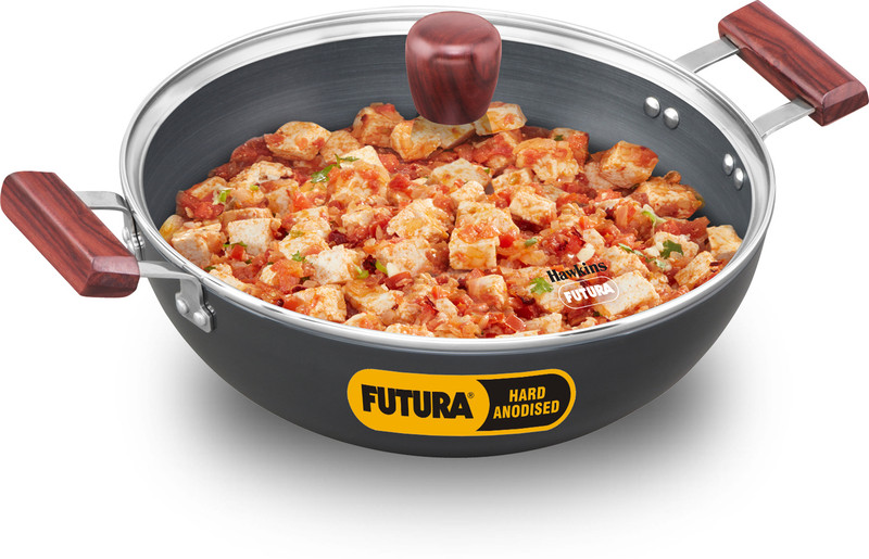 Hawkins Futura Deep Fry Pan with Glass Lid (IAK50G) Kadhai 30 cm diameter with Lid 5 L capacity Hard Anodised, Induction Bottom