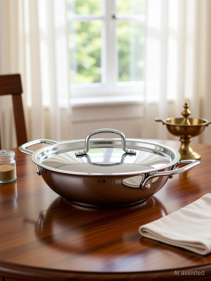 BLAL Triply Kadhai, 3 Layer Stainless Steel Cookware Kadhai 26 cm diameter with Lid 3 L capacity (Triply, Non-stick, Induction Bottom)