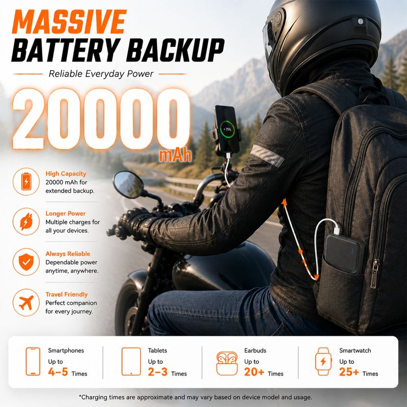 NEOVOLT 20000 mAh 22.2W Slim Power Bank (Black) - Image 3