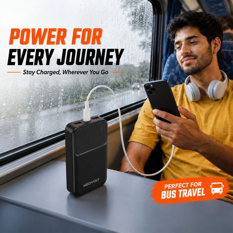 NEOVOLT 20000 mAh 22.2W Slim Power Bank (Black) - Image 5