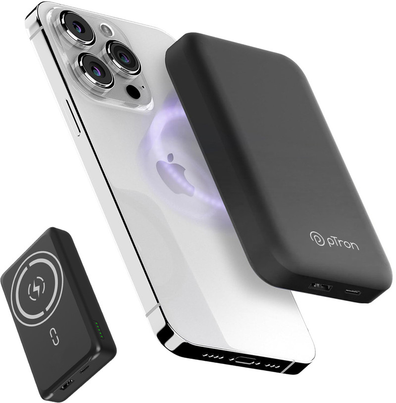 PTron 10000 mAh 22.5 W Wireless With MagSafe Nano Power Bank (Matt Black, Lithium Polymer, Power Delivery 3.0, Quick Charge 3.0 for Earbuds, Mobile, S