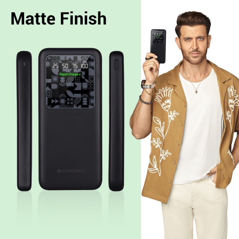 ZEBRONICS 10000 mAh 22.5W Slim Power Bank (Black) - Image 3