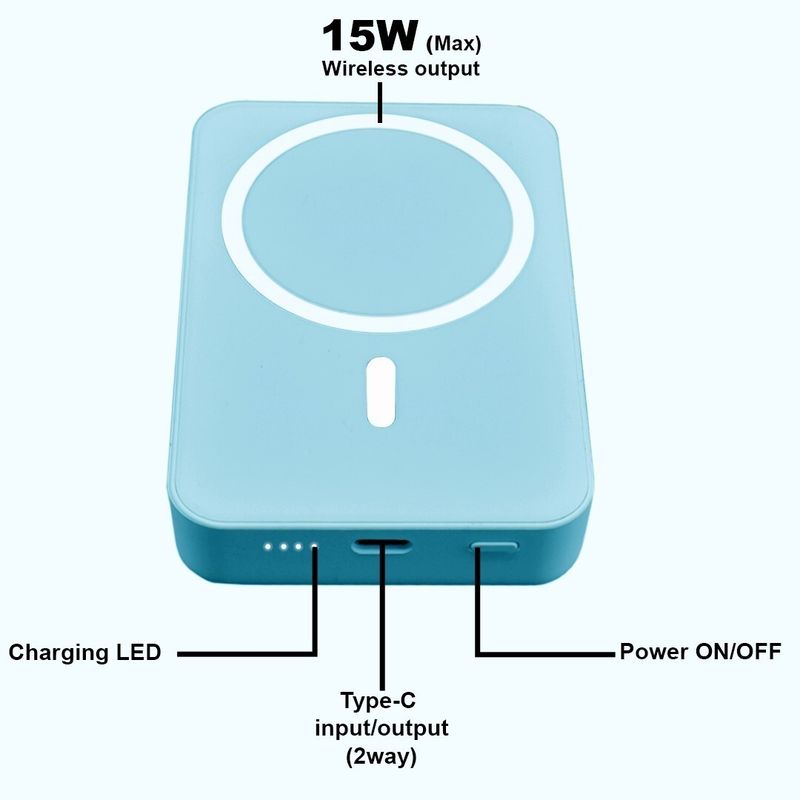 MIFRONICS 10000 mAh 22.5 W Wireless With MagSafe Compact Pocket Size Power Bank (Blue, Lithium Polymer, Quick Charge 4.0, Power Delivery 3.0, Fast Charging for Mobile) - Image 3
