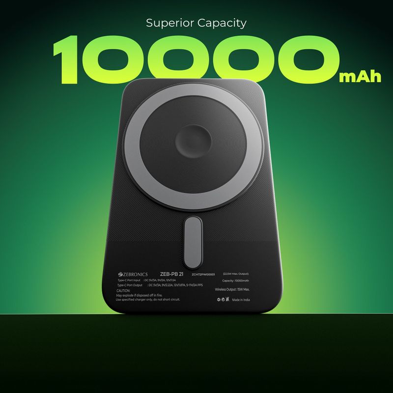 ZEBRONICS 10000 mAh With MagSafe Power Bank (Black, Lithium Polymer, Fast Charging for Mobile) - Image 3