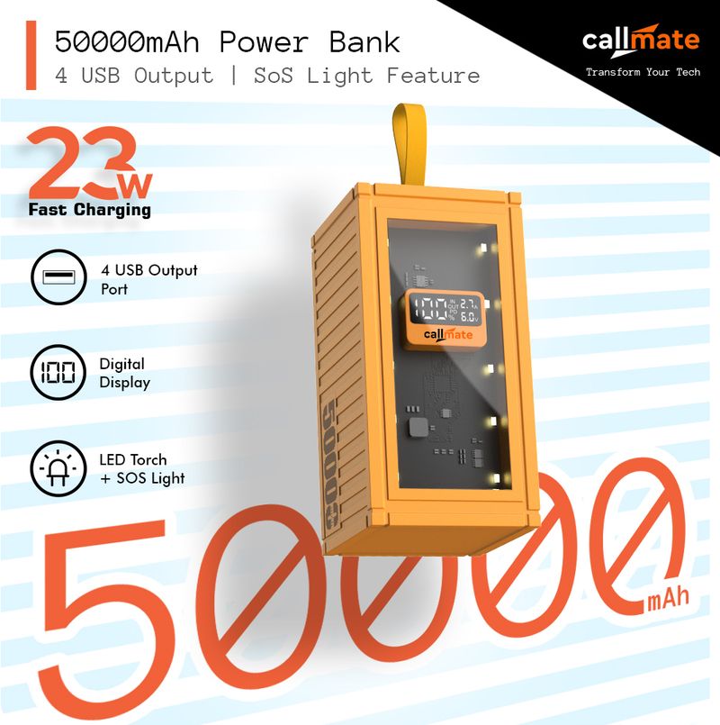Callmate 50000 mAh 23W Power Bank Yellow - Image 3