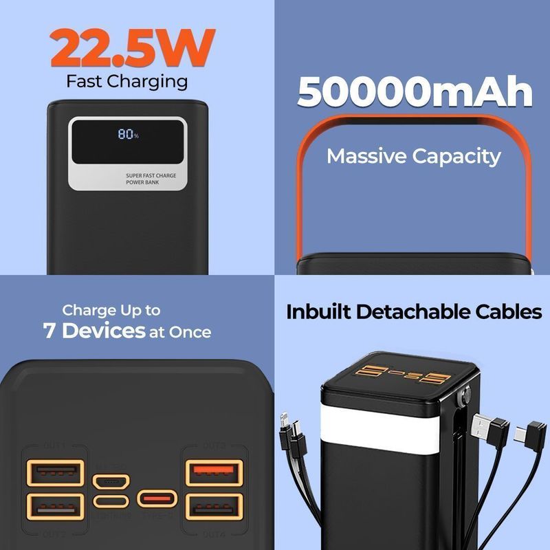 Walta Elite 50000 mAh 22.5W Power Bank Black - Image 3